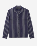 Navy Blue Striped Hawaiian Collar Shirt - Men