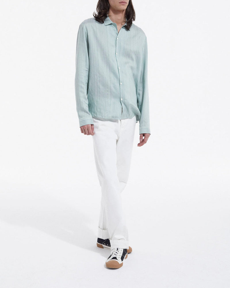 The Kooples - Green And White Fluid Cuban Collar Shirt - Men