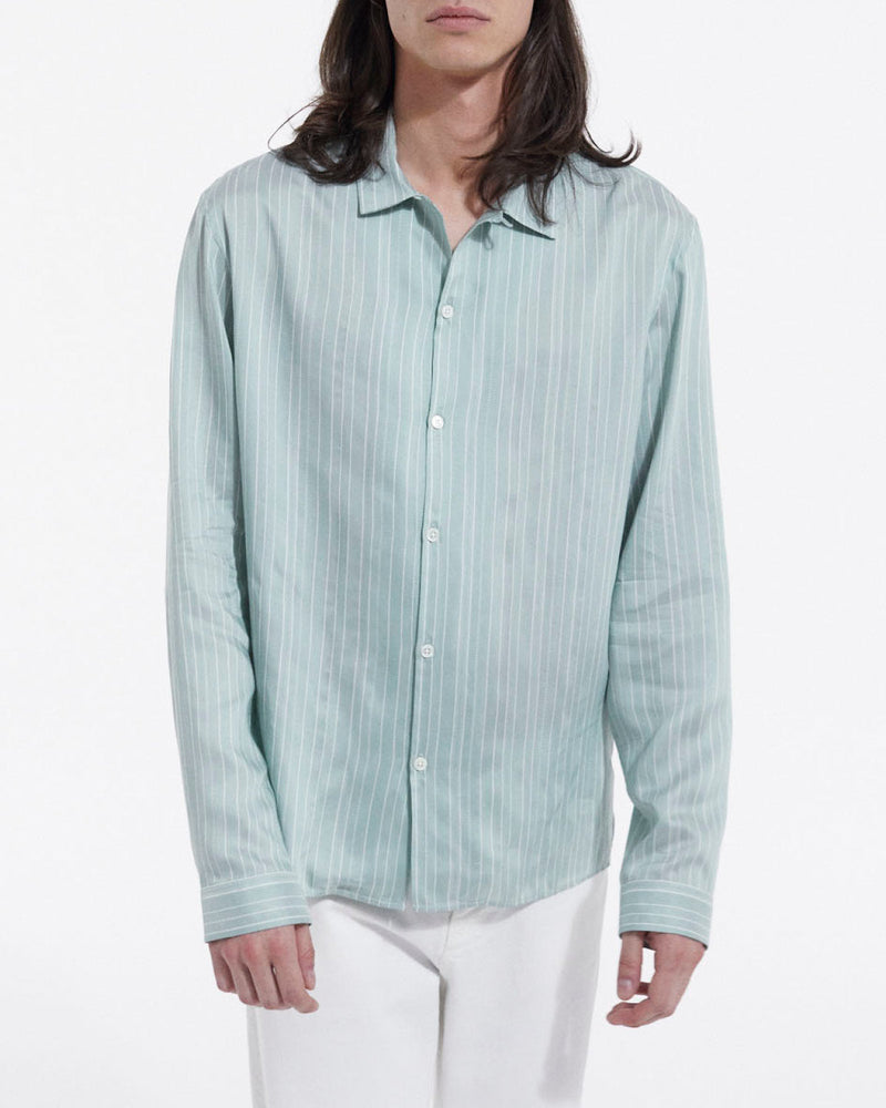 The Kooples - Green And White Fluid Cuban Collar Shirt - Men