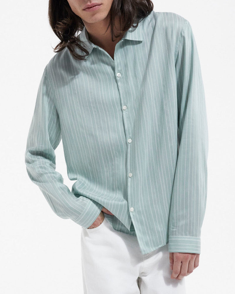 The Kooples - Green And White Fluid Cuban Collar Shirt - Men