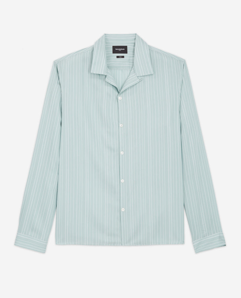 The Kooples - Green And White Fluid Cuban Collar Shirt - Men