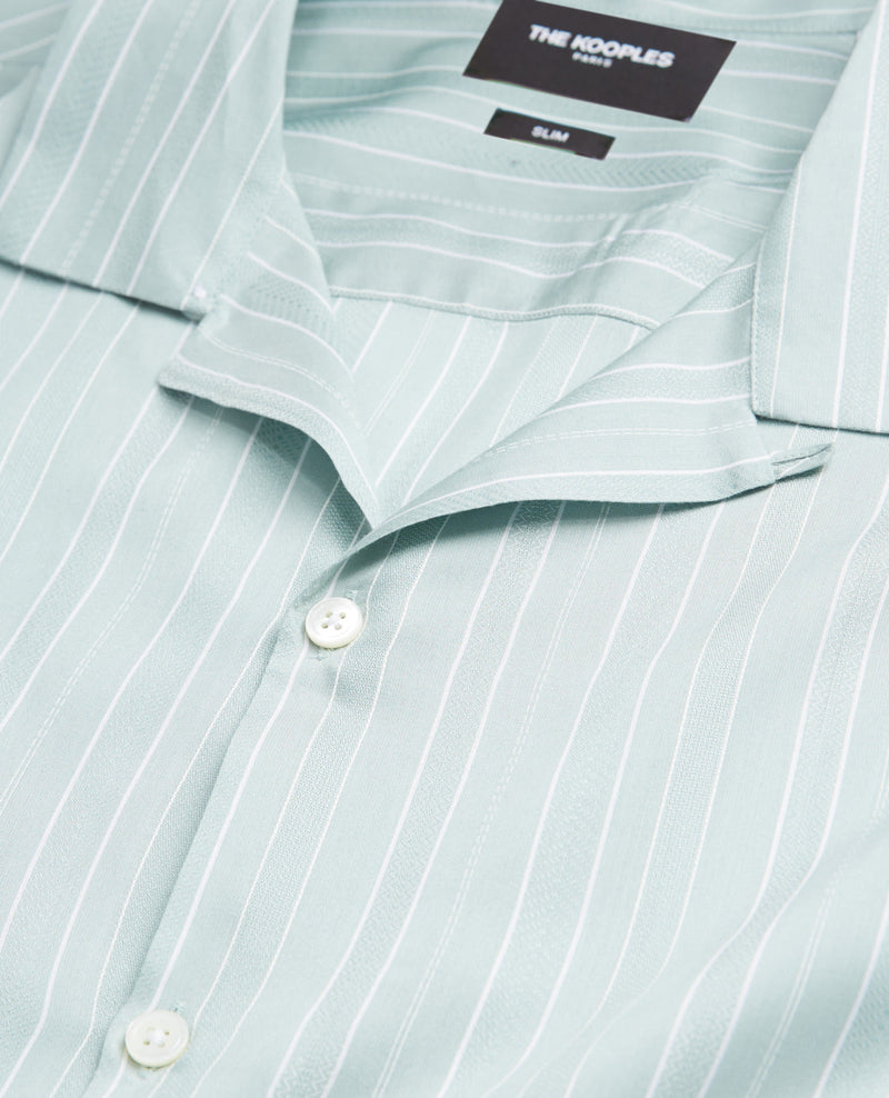 The Kooples - Green And White Fluid Cuban Collar Shirt - Men