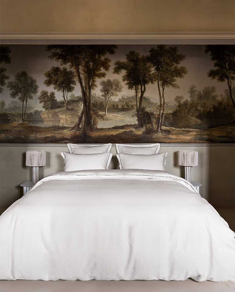 Housse De Couette - Lin - Finition Bourdon - Blanc Liseré Noir