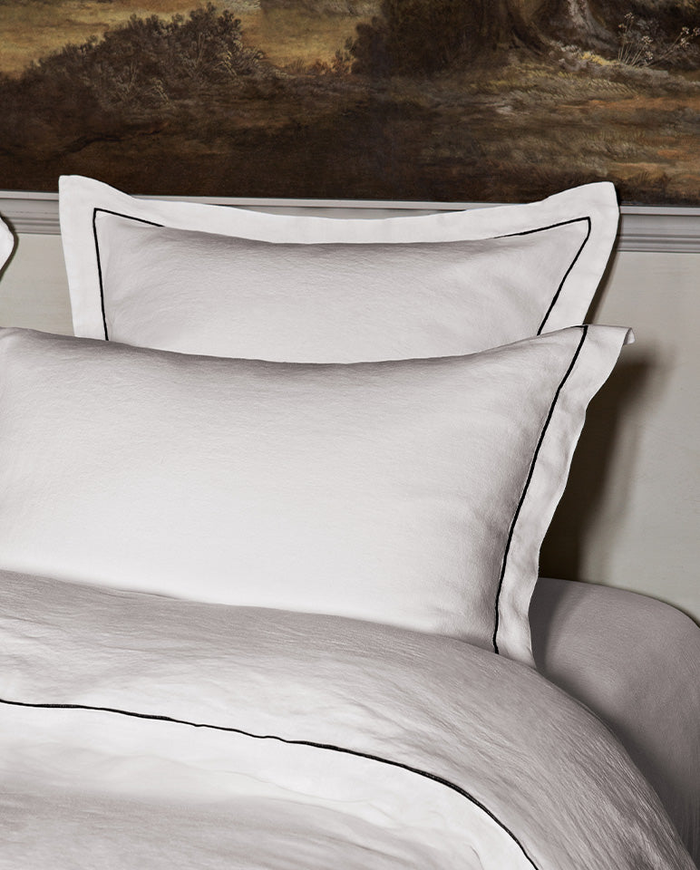 Housse De Couette - Lin - Finition Bourdon - Blanc Liseré Noir