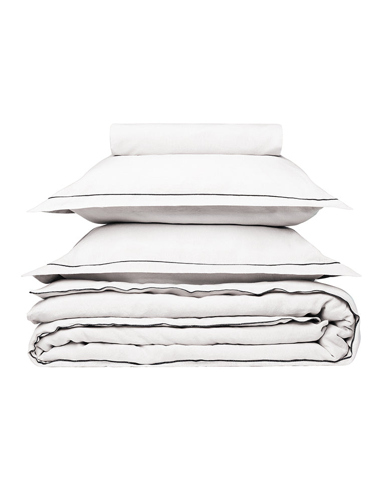 Housse De Couette - Lin - Finition Bourdon - Blanc Liseré Noir