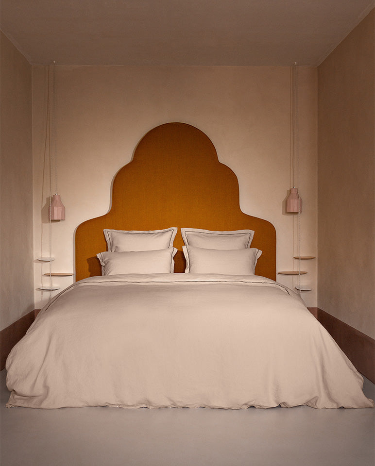 Housse De Couette - Lin - Finition Bourdon - Moka Liseré Noir