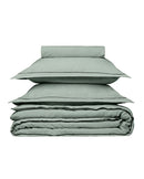 Housse De Couette - Lin - Finition Bourdon - Vert Sauge Liseré Noir