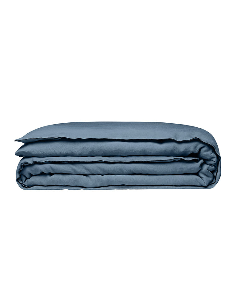 Housse De Couette - Lin - Finition Bourdon - Bleu Horizon Liseré Noir