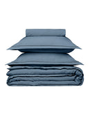 Housse De Couette - Lin - Finition Bourdon - Bleu Horizon Liseré Noir