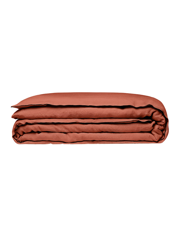 Housse De Couette - Lin - Finition Bourdon - Terracotta Liseré Noir