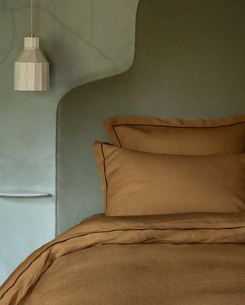 Housse De Couette - Lin - Finition Bourdon - Bronze Liseré Noir