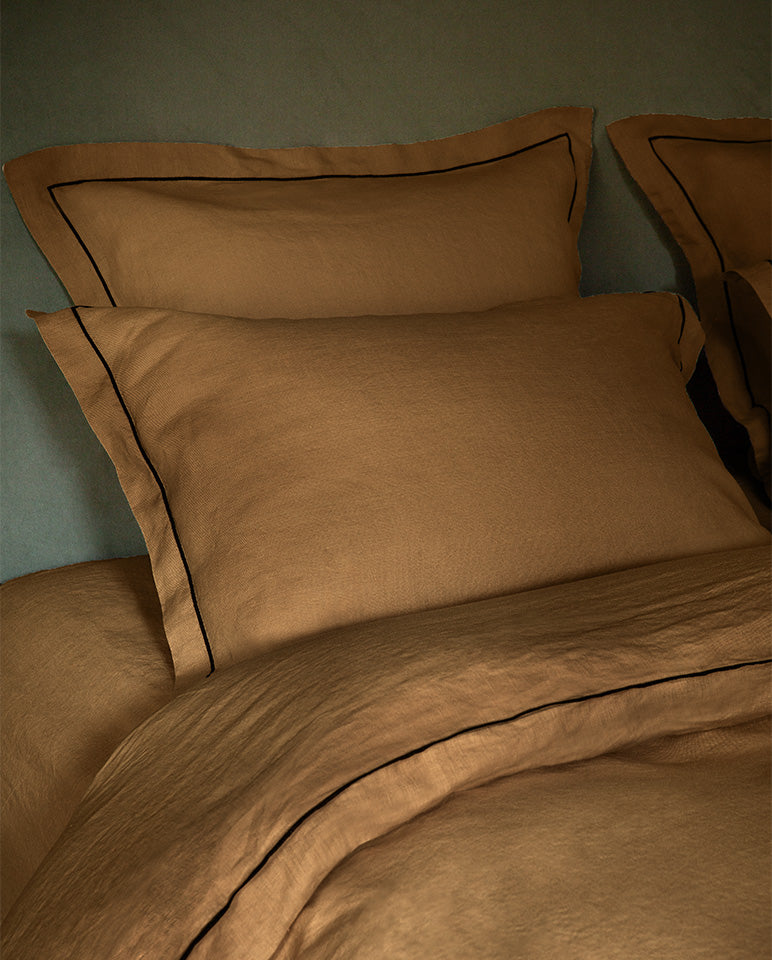 Housse De Couette - Lin - Finition Bourdon - Bronze Liseré Noir