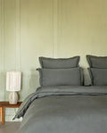 Housse De Couette - Lin - Finition Bourdon - Gris Laurier Liseré Noir