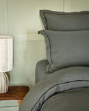 Housse De Couette - Lin - Finition Bourdon - Gris Laurier Liseré Noir