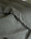 Housse De Couette - Lin - Finition Bourdon - Gris Laurier Liseré Noir