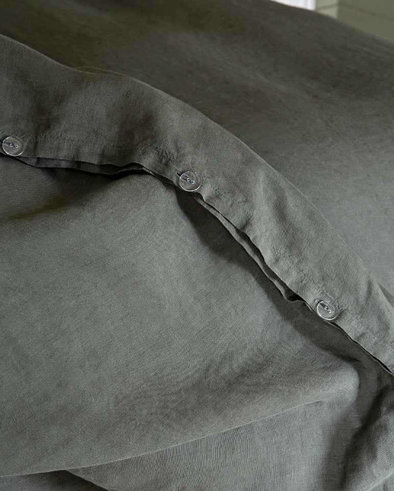 Housse De Couette - Lin - Finition Bourdon - Gris Laurier Liseré Noir