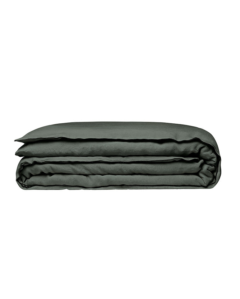 Housse De Couette - Lin - Finition Bourdon - Gris Laurier Liseré Noir