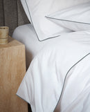 Housse De Couette - Percale De Coton - Blanc Liseré Gris