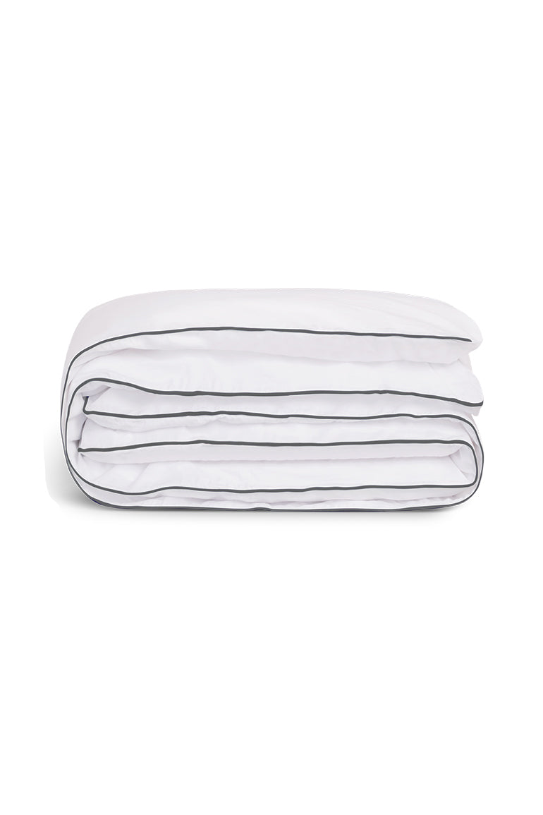 Housse De Couette - Percale De Coton - Blanc Liseré Gris