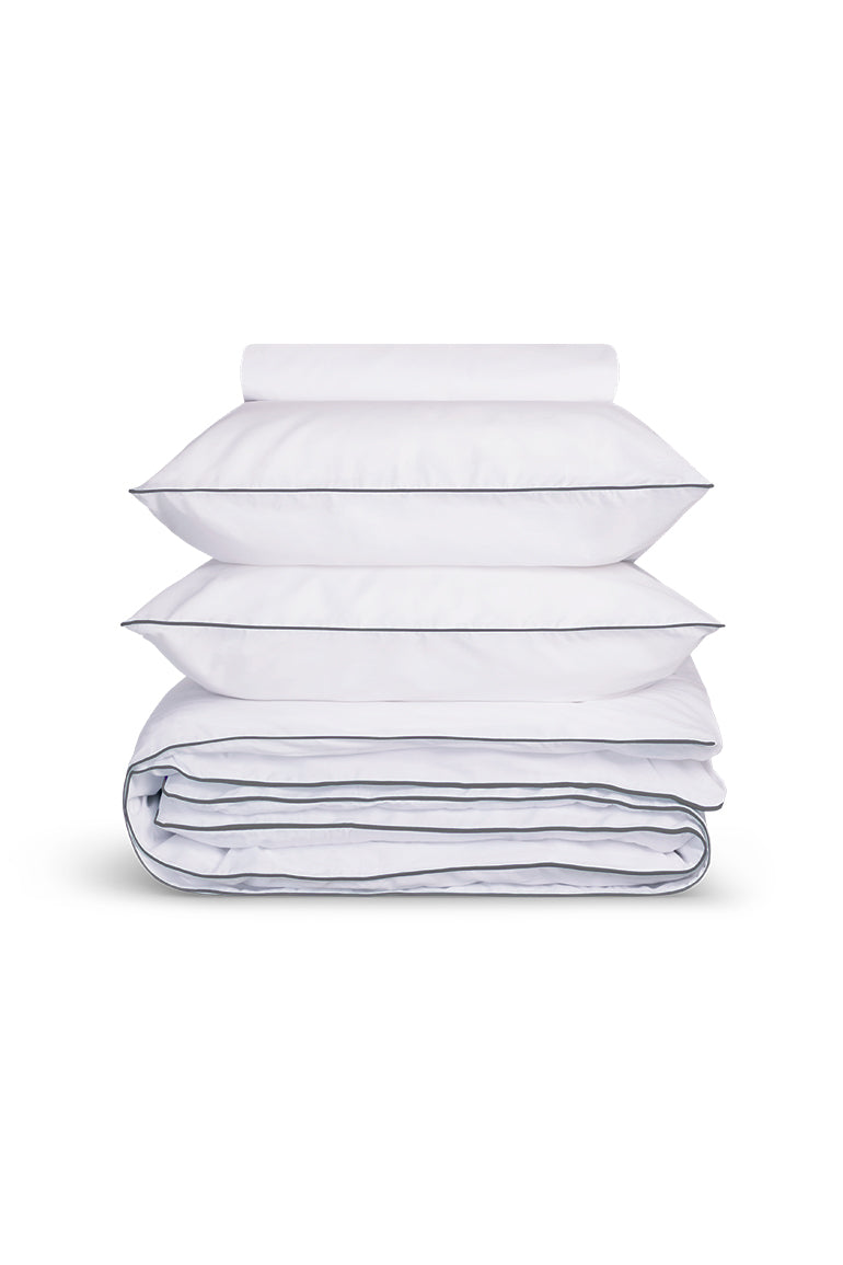 Housse De Couette - Percale De Coton - Blanc Liseré Gris