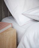 Housse De Couette - Percale De Coton - Blanc Liseré Rose Nymphe