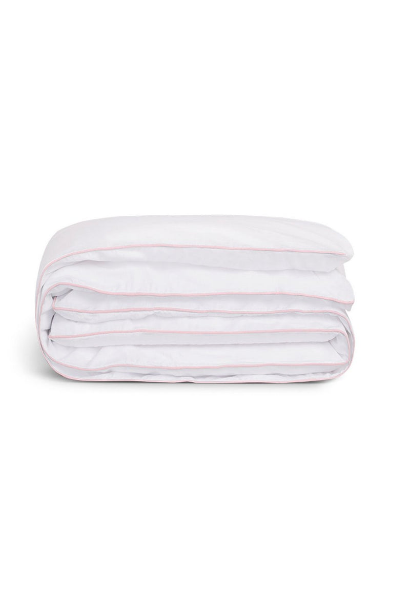 Housse De Couette - Percale De Coton - Blanc Liseré Rose Nymphe