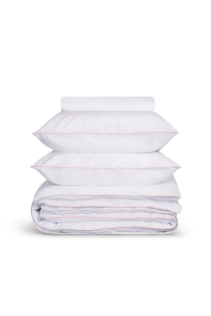 Housse De Couette - Percale De Coton - Blanc Liseré Rose Nymphe