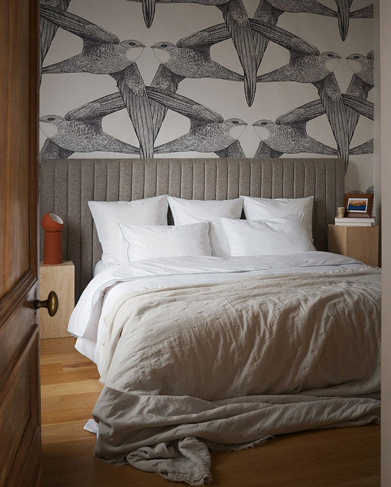 Housse De Couette - Percale De Coton - Blanc Liseré Bleu Givré