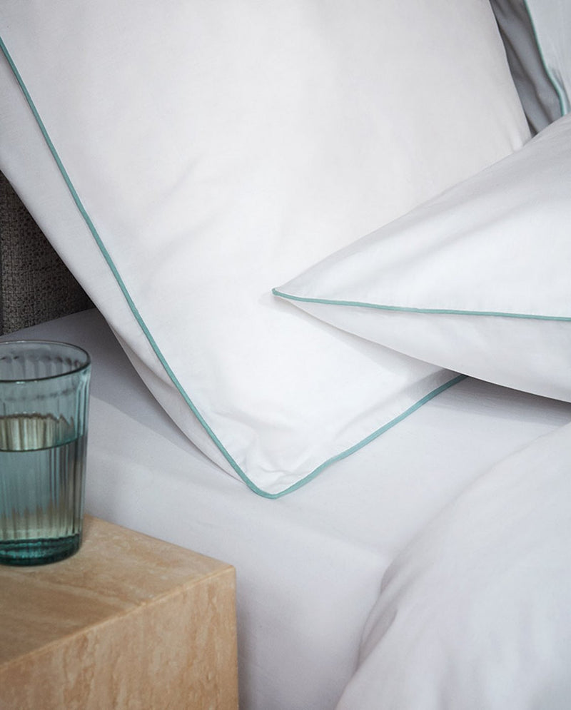 Housse De Couette - Percale De Coton - Blanc Liseré Bleu Givré