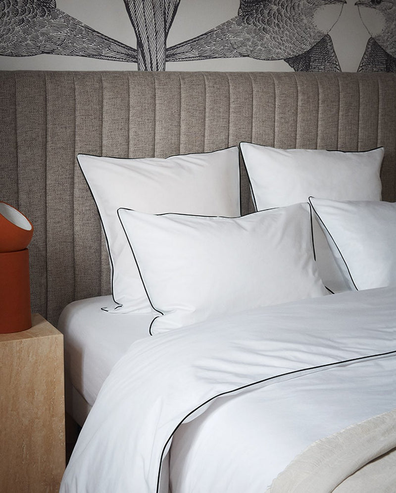 Housse De Couette - Percale De Coton - Blanc Liseré Noir