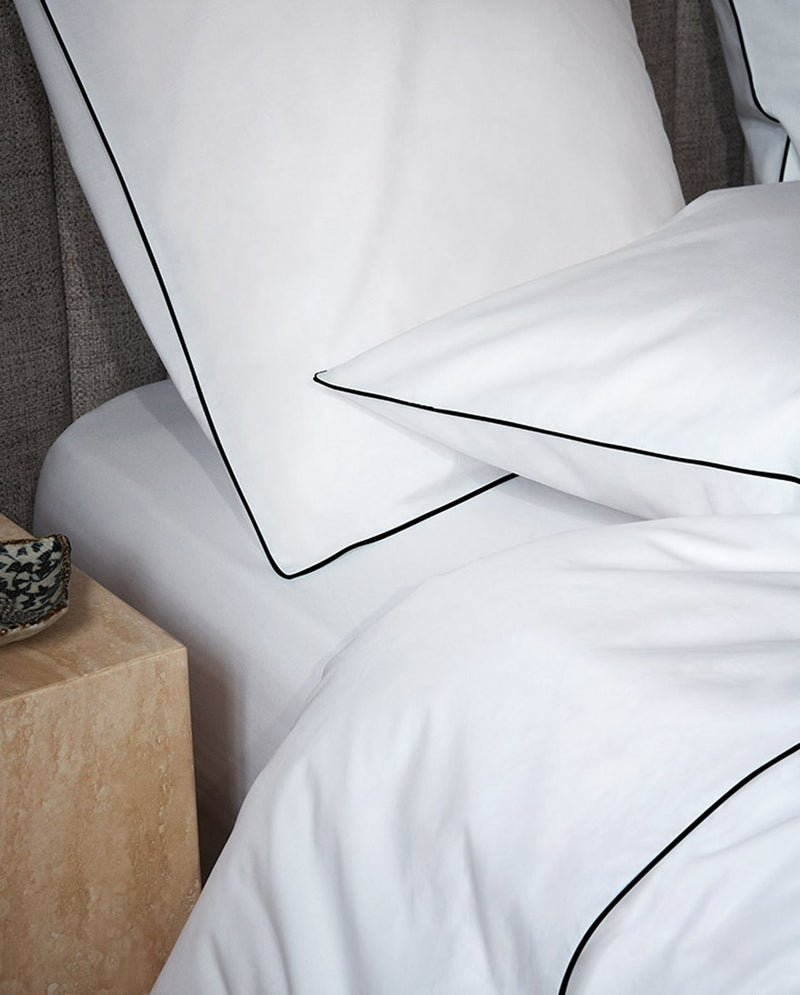 Housse De Couette - Percale De Coton - Blanc Liseré Noir
