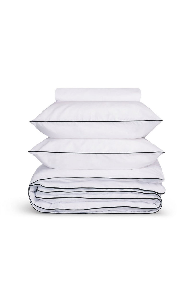 Housse De Couette - Percale De Coton - Blanc Liseré Noir