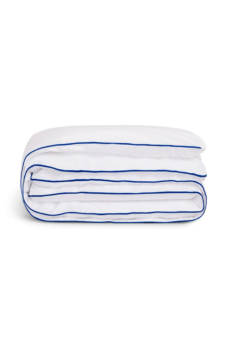 Housse De Couette - Percale De Coton - Blanc Liseré Bleu Cobalt