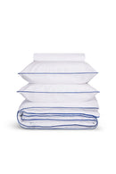 Housse De Couette - Percale De Coton - Blanc Liseré Bleu Cobalt