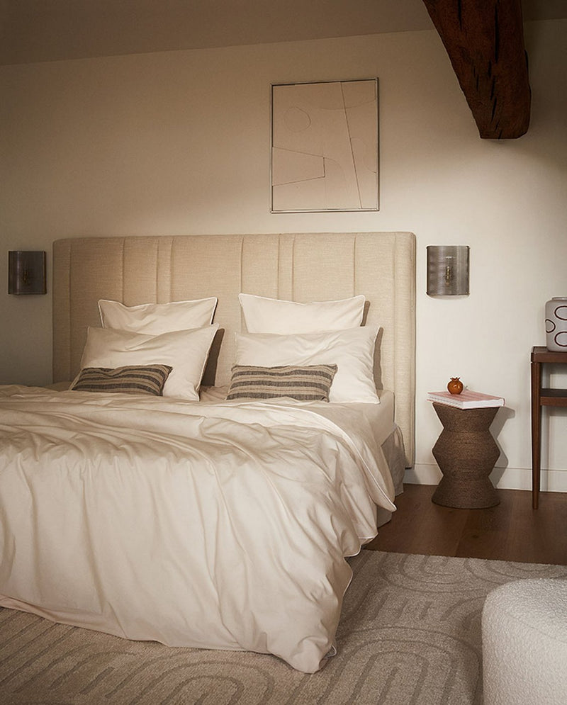 Housse De Couette - Percale De Coton - Écru Liseré Blanc