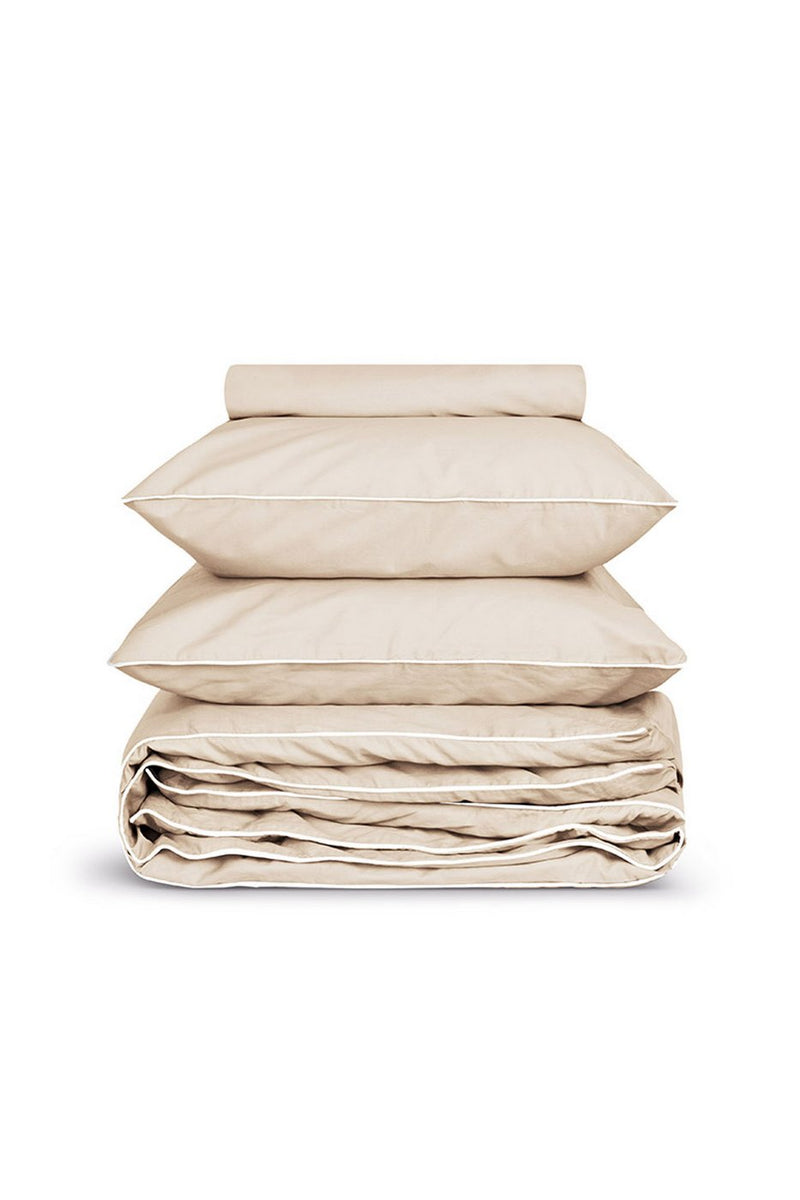 Housse De Couette - Percale De Coton - Écru Liseré Blanc