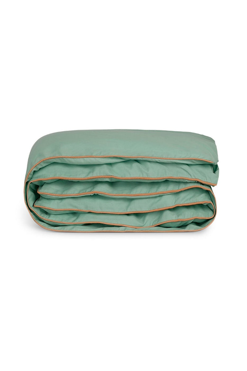 Housse De Couette - Percale De Coton - Vert Lichen Liseré Brun Acquilain