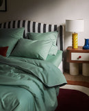 Housse De Couette - Percale De Coton - Vert Lichen Liseré Blanc