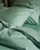 Housse De Couette - Percale De Coton - Vert Lichen Liseré Blanc
