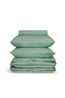 Housse De Couette - Percale De Coton - Vert Lichen Liseré Rose Nymphe
