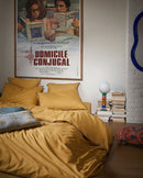 Housse De Couette - Percale De Coton - Ocre Liseré Aubergine