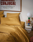 Housse De Couette - Percale De Coton - Ocre Liseré Aubergine