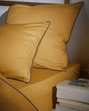 Housse De Couette - Percale De Coton - Ocre Liseré Aubergine