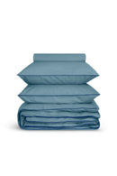 Housse De Couette - Percale De Coton - Bleu Chardin Liseré Bleu Cobalt