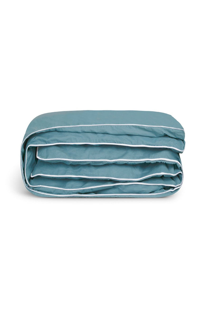 Housse De Couette - Percale De Coton - Bleu Chardin Liseré Blanc