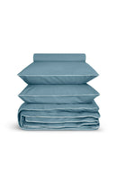 Housse De Couette - Percale De Coton - Bleu Chardin Liseré Blanc