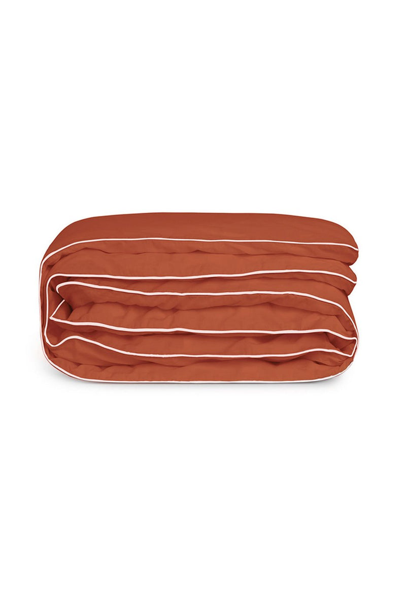 Housse De Couette - Percale De Coton - Terracotta Liseré Blanc