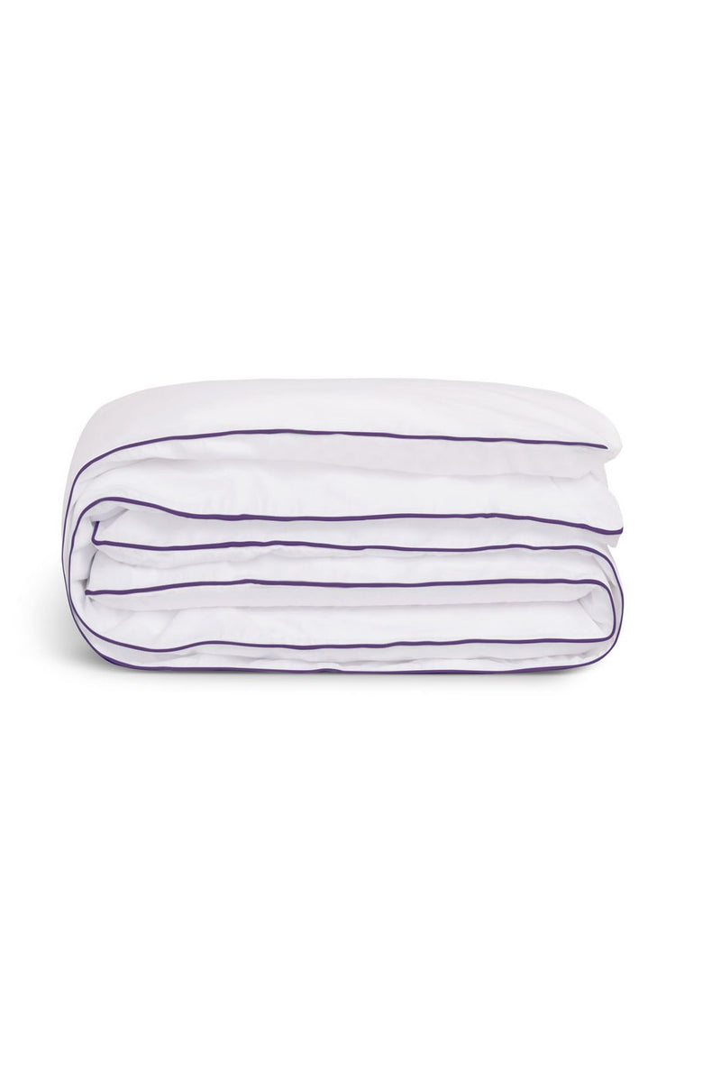Housse De Couette - Percale De Coton - Blanc Liseré Aubergine
