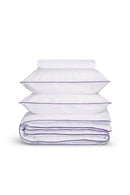Housse De Couette - Percale De Coton - Blanc Liseré Aubergine