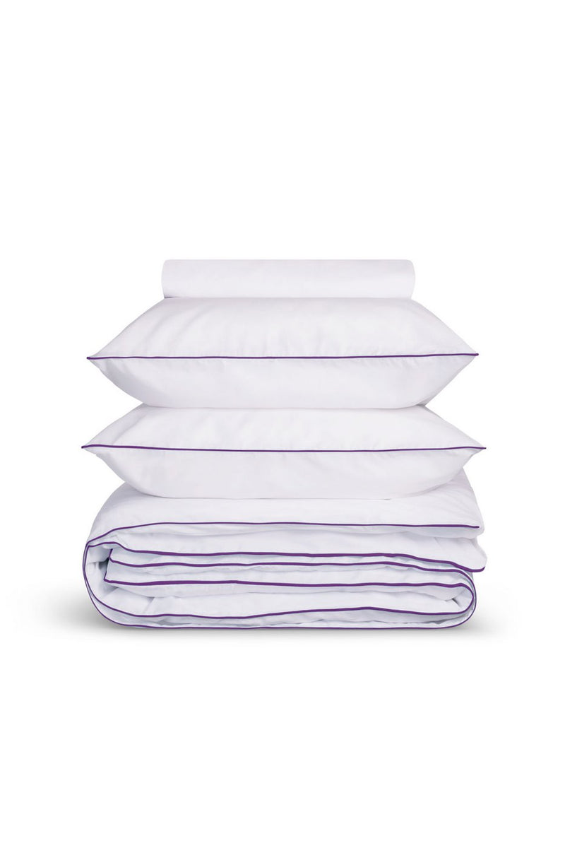 Housse De Couette - Percale De Coton - Blanc Liseré Aubergine